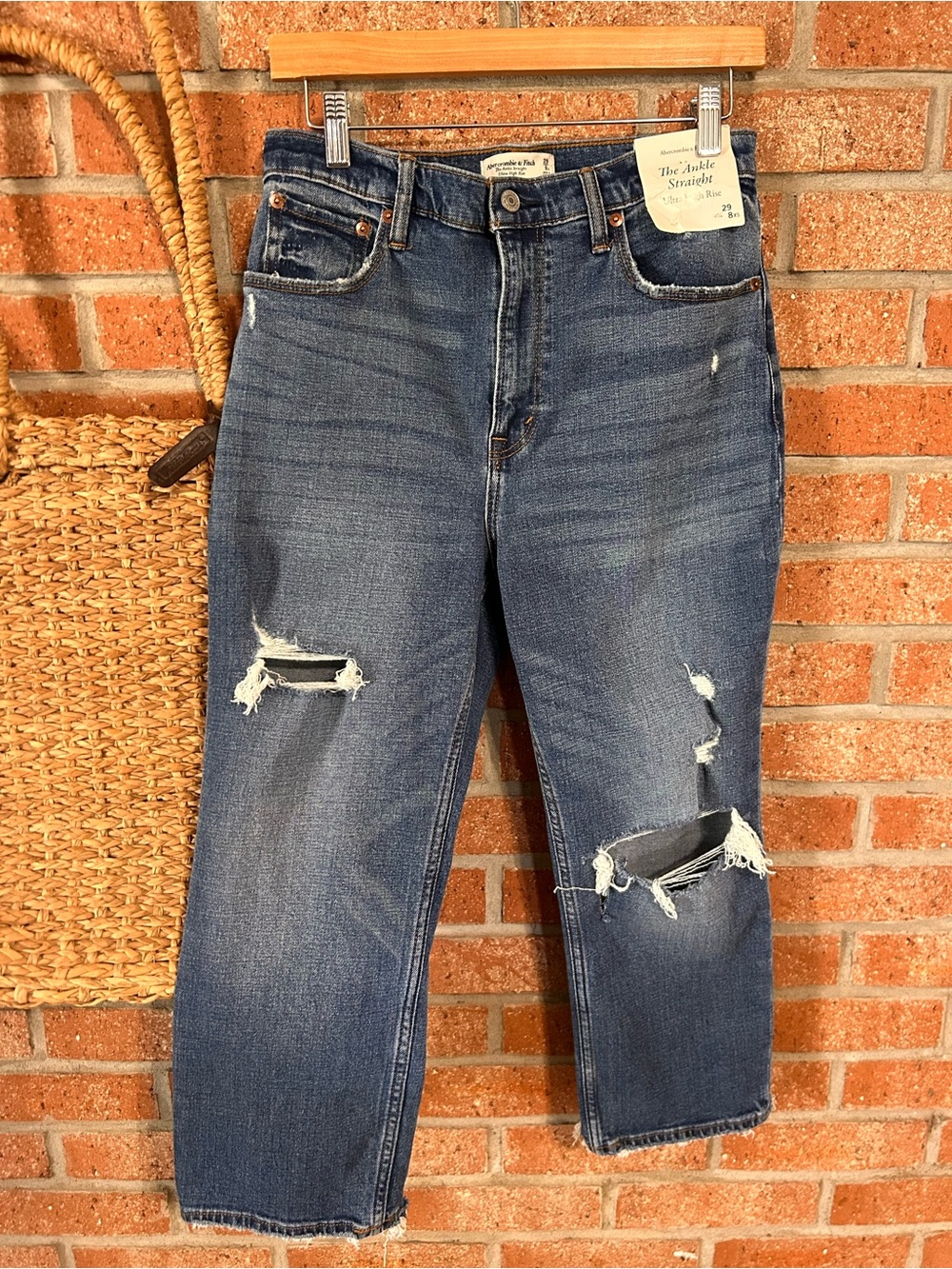 Abercrombie & Fitch Medium Blue High-Rise Ankle Jeans